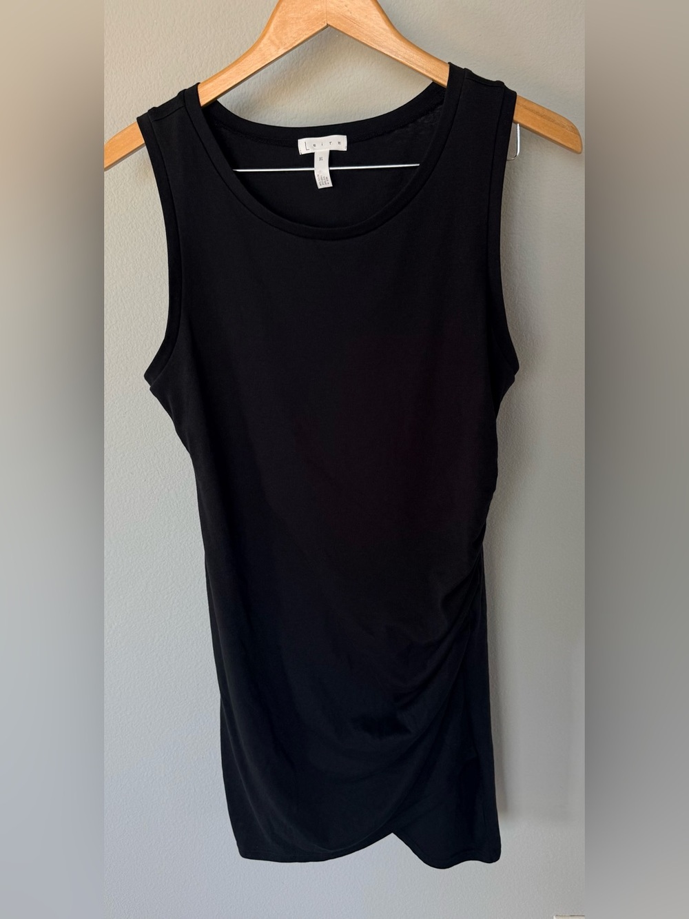 Leith Black Knit Ruched Shift Tank Dress Sleeveless Round Neck Knee Length XL